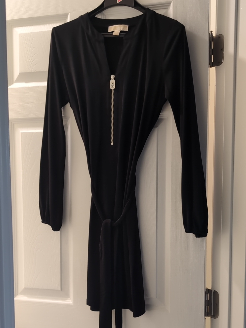 MICHAEL Michael Kors Black Long-Sleeve Zip Front Tie-Waist Dress